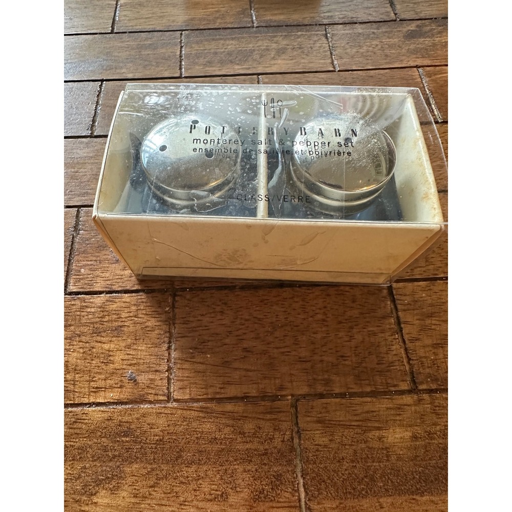 Vintage Pottery Barn Monterey‎ Salt Pepper Shakers Glass Stainless Steel